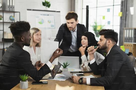 Team collaborating in a modern office